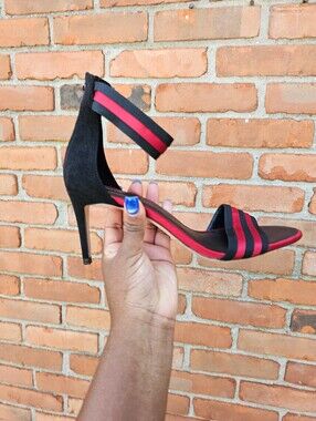 Zara Basic Collection Red & Black Striped Ankle-Strap Heels – EU 41
